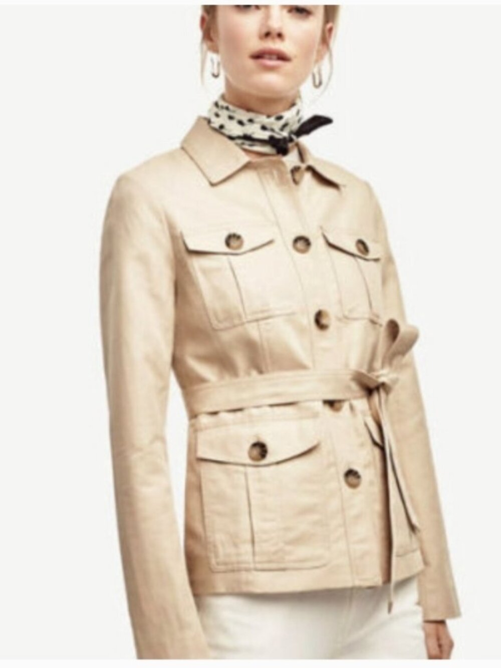 Ann Taylor Lined Safari Utility Jacket Beige/Tan/Creme Linen Cotton Size 8 - Picture 1 of 10